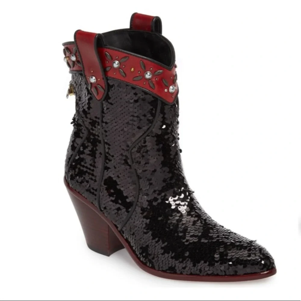 Coach Western Sequin Embellished Bootie